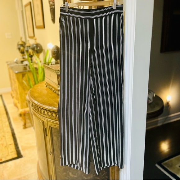 LOFT Fluid Black & White Striped Pull-On Wide Leg Pants - Picture 2 of 6